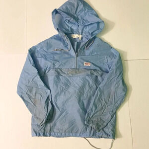 Vintage SOS Blue Windbreaker Size M 10/12 Kids Packable  Raincoat Jacket Unisex